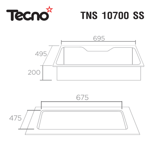 อ่างล้างจาน 1 หลุม แบบฝัง Tecnostar รุ่น TNS 10700 SS ขนาด 70 ซม. ลึก 20 ซม. - Image 2
